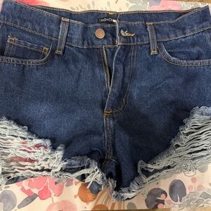 Fashion Nova Dark Blue Ripped Jean Shorts